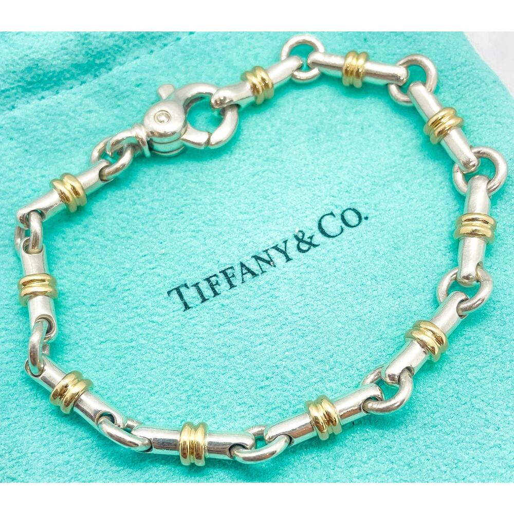 Tiffany & Co. Bar Link Bracelet 18K Yellow Gold Sterling Silver 7.25" - Picture 9 of 9